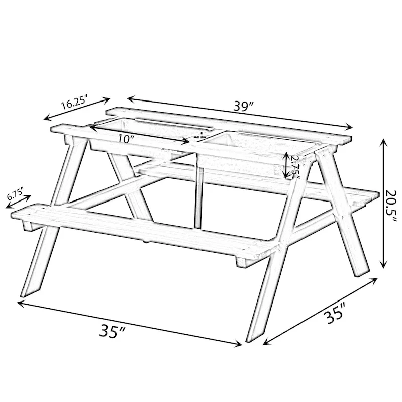 Picnic Play Table, Sandbox Table with Umbrella Hole and 2 Play Boxes.