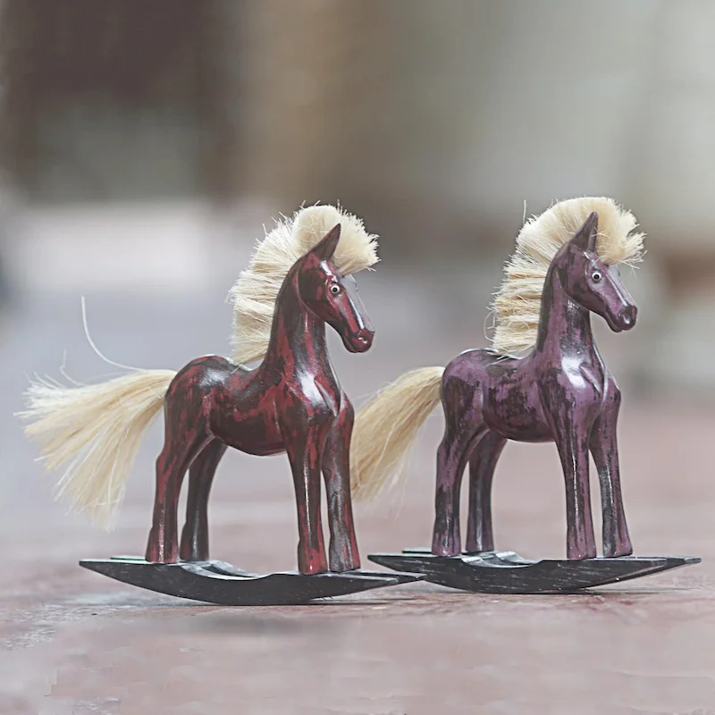 Novica Handmade Red And Purple Horses Wood Sculptures (Pair)