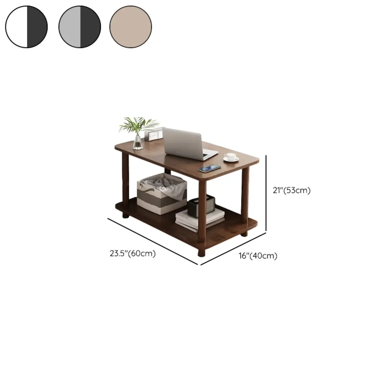 Square White Wood Side Table with Shelf