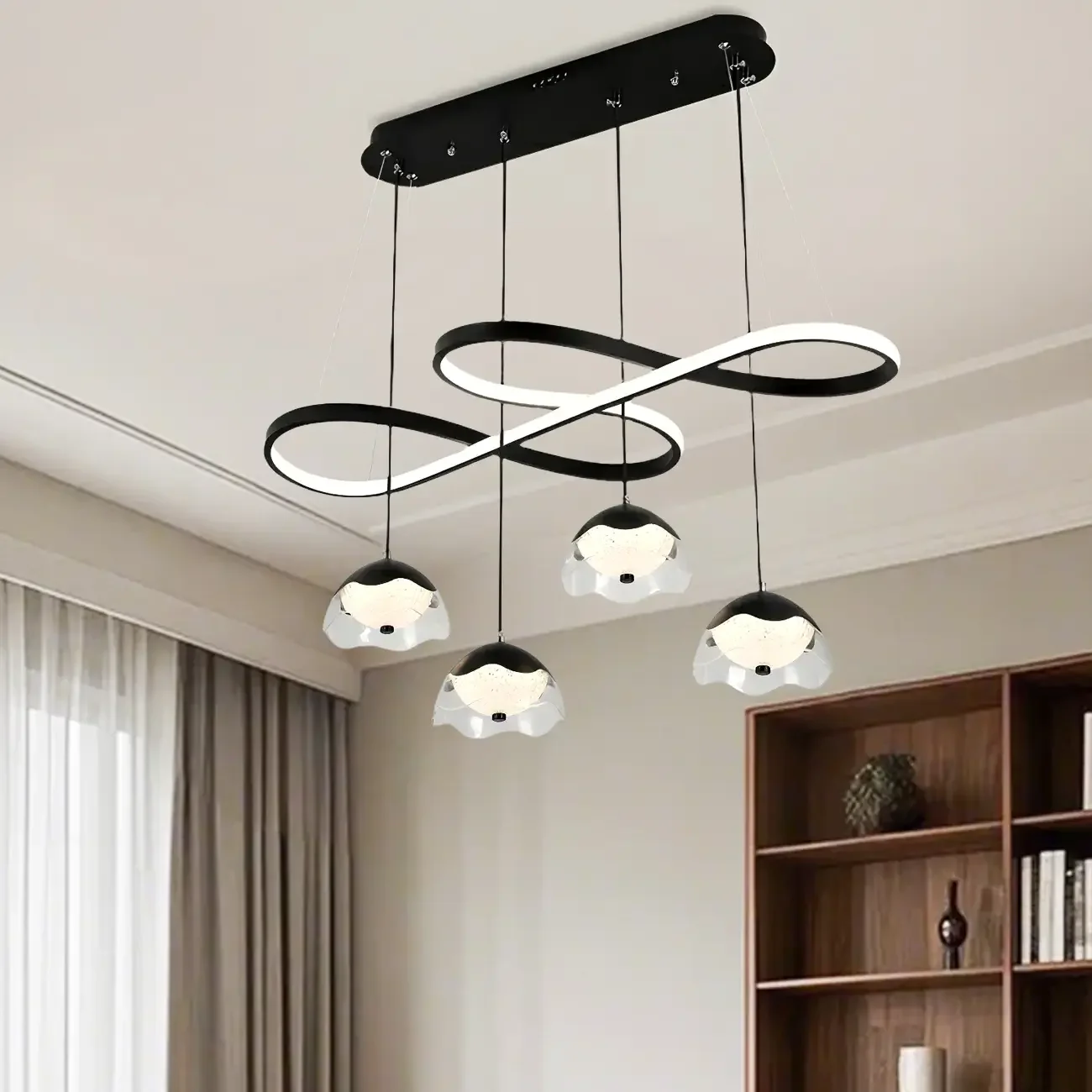 Adjustable 2 Tiers Black Metal 6-Light Dimming Pendant Light