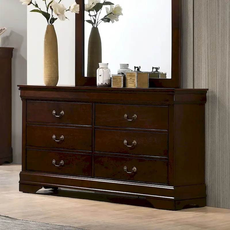 Lavina Transitional 58-inch Wide 6-Drawer Wood Dresser with Bracket Feet by Furniture of America