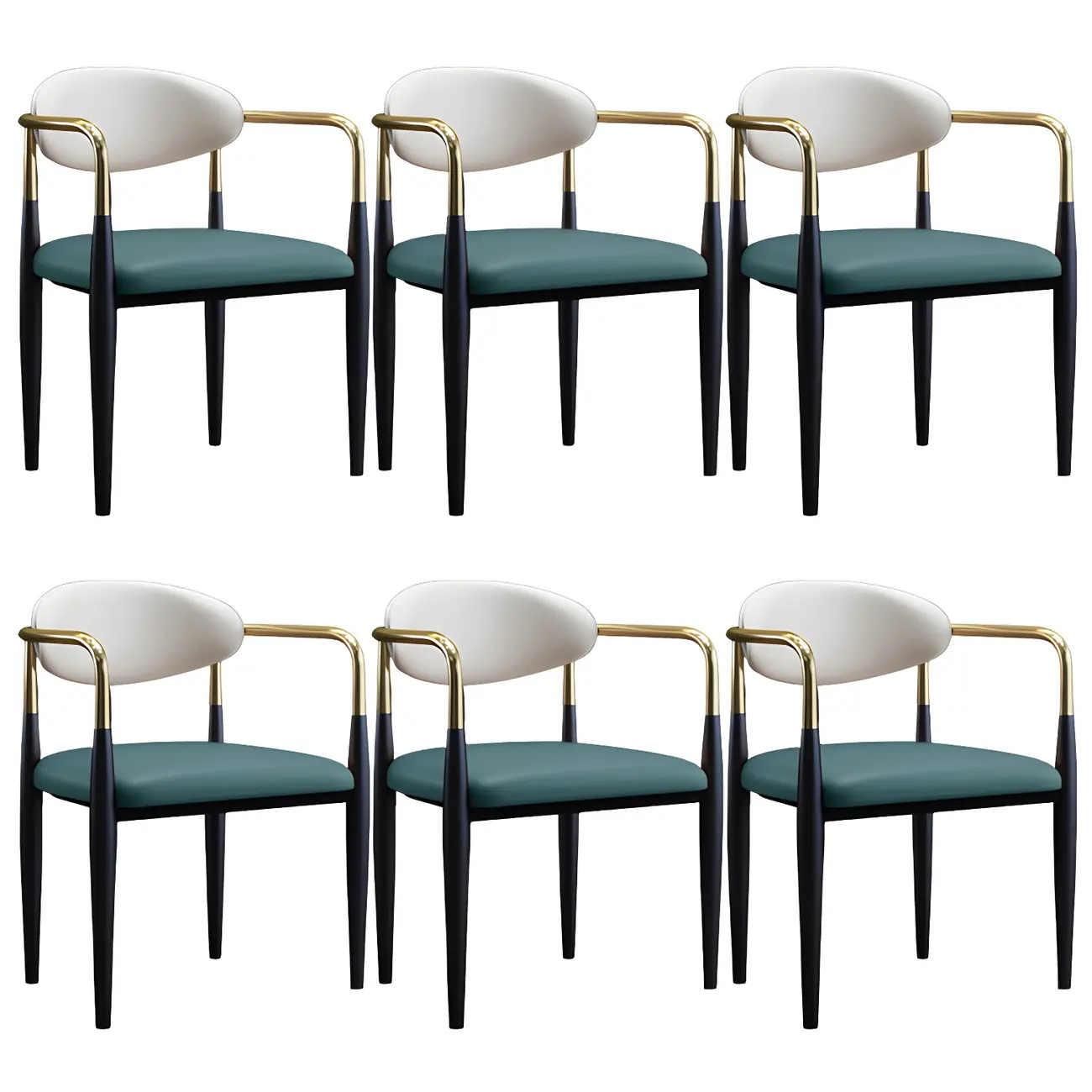 Curved Metal Legs Faux Leather Armrest Dining Chair