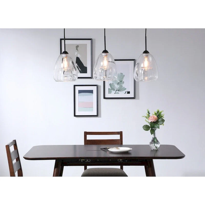 Elise 36-Inch 3-Light Clear Pendant - Black