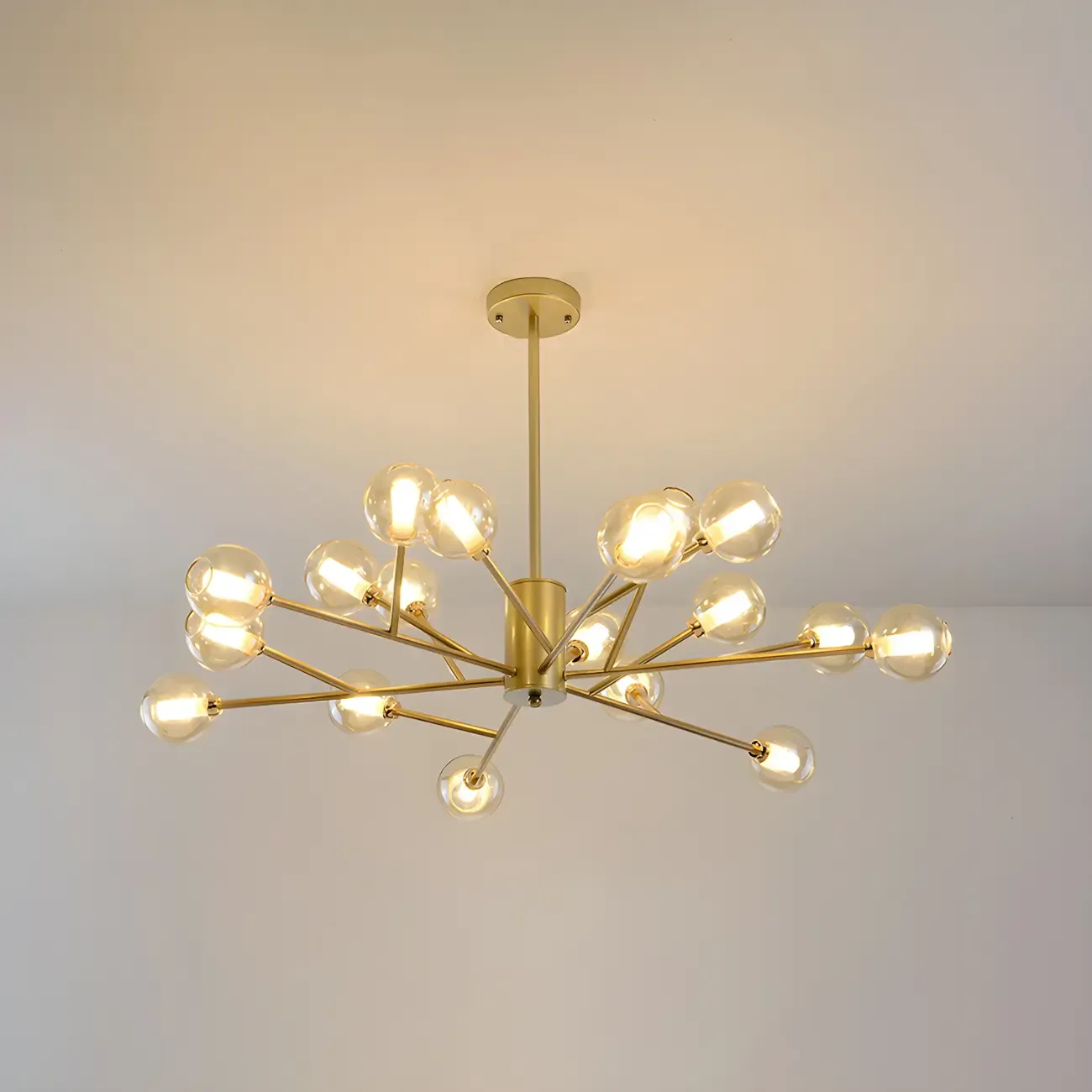 Modern Gold Metal Glass Globe Sputnik Chandelier