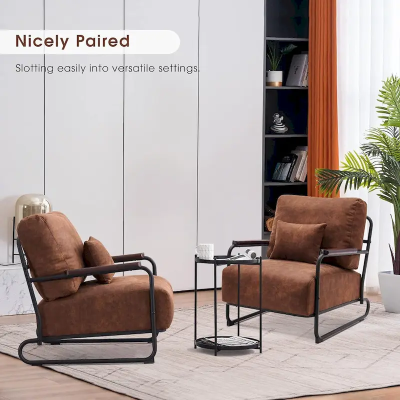 MCombo set of 2 Modern Accent Armchair with Steel Legs, Leathaire fabric HQ102