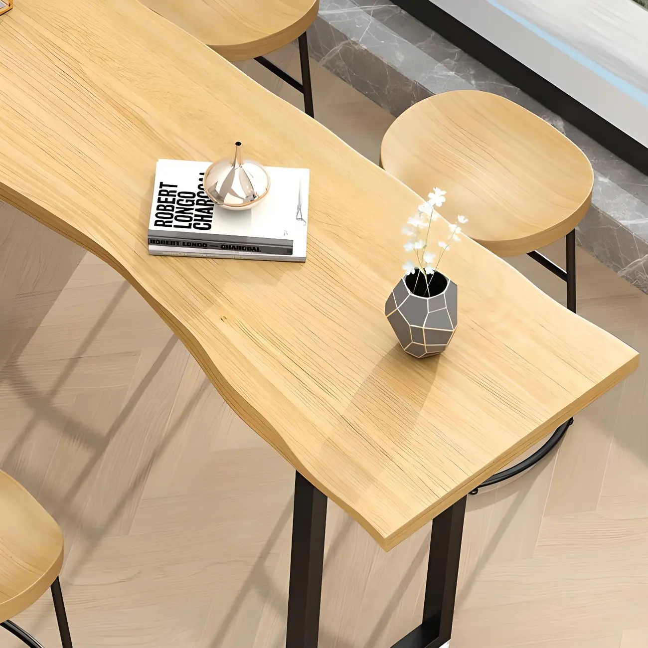 Natural Finish Bar Table Set with Backless Stools