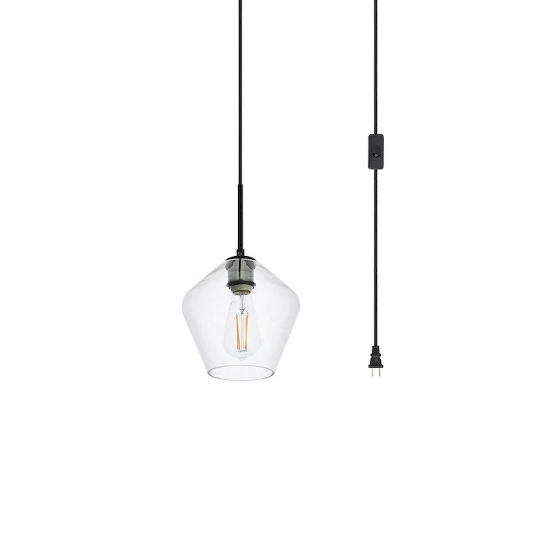 Garrett 1-Light Plug in Pendant with Clear Shade - Black - 8  Diameter