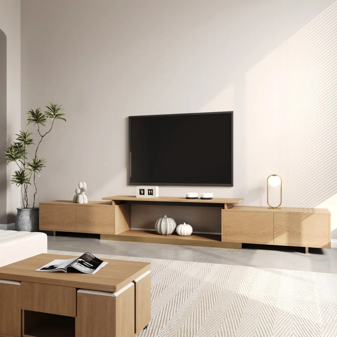 Modern Wood Extendable TV Stand Entertainment Center