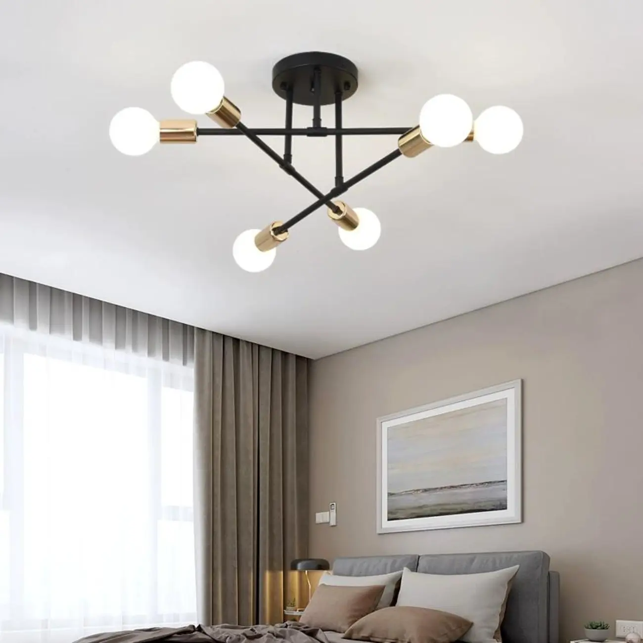Industrial Linear Sputnik Semi Flush LED Ceiling Light