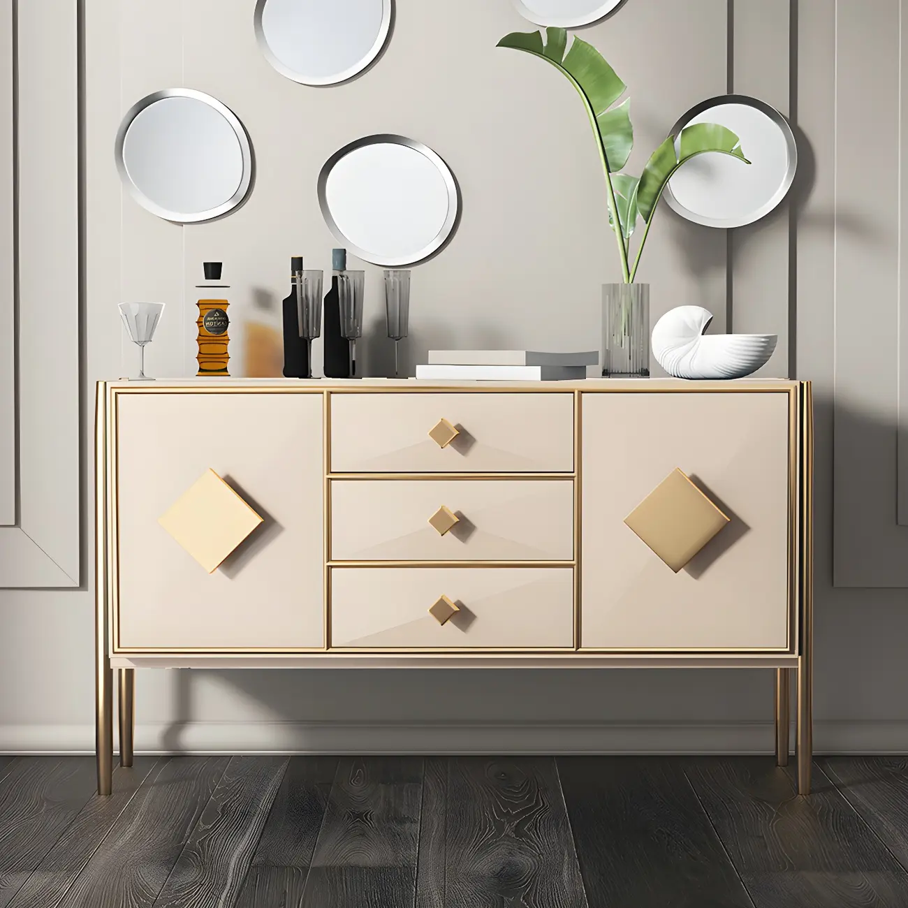 Luxury Wooden Sideboard with 3 Drawers & 2 Cabinets