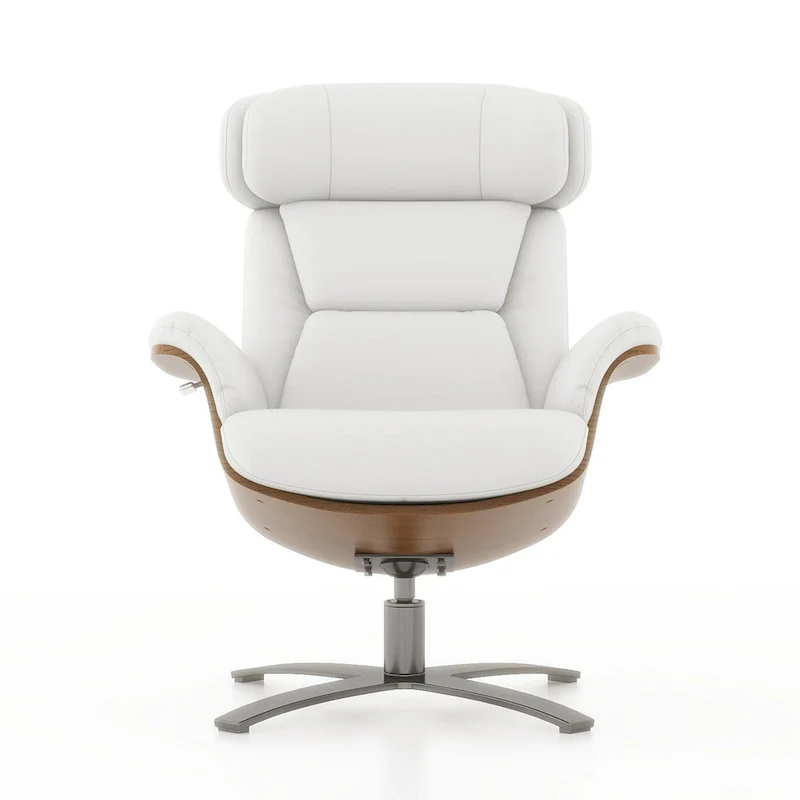 Jovan 31.5 Curved Wood Genuine Leather Recliner Lounge Chair