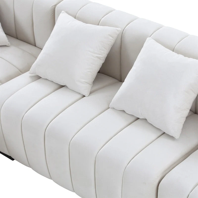 Channel Tufted Sofa Velvet Upholstered Left Chaise Modular Sofa
