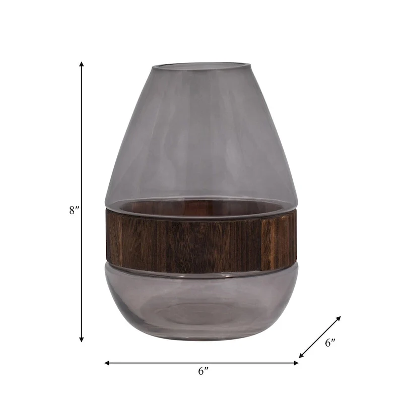 Sagebrook Home Glass Clear Frost Round Belly Vase With Wood Band