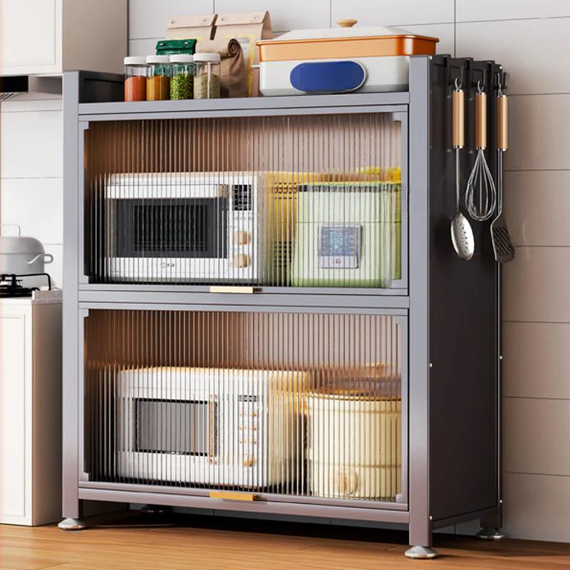 Narrow Steel Multi-Shelf Lift-Up Door Buffet Cabinet