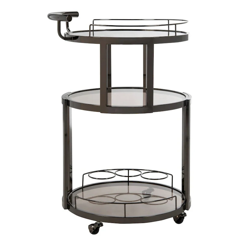 SAFAVIEH Sueann 3 Tier Round Bar Cart-Gold / Tea - 22.1 x 19.7 x 34.3 - 22Wx20Dx34H