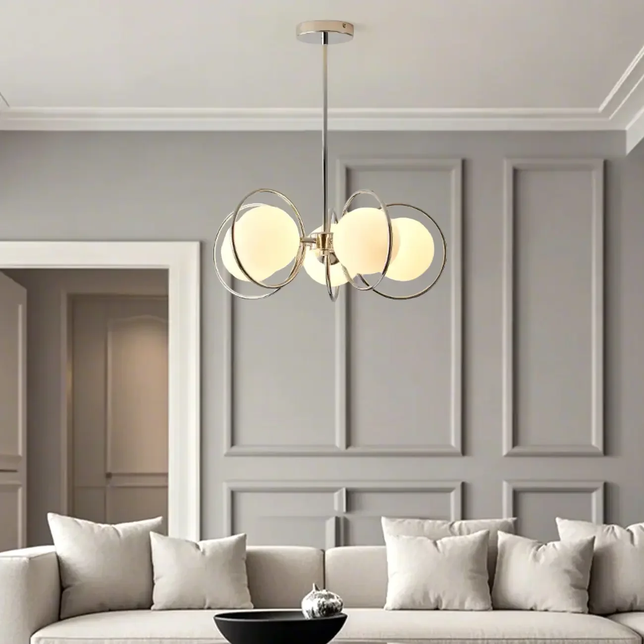 Modern LED Globe Chandelier with Circular Glass Design