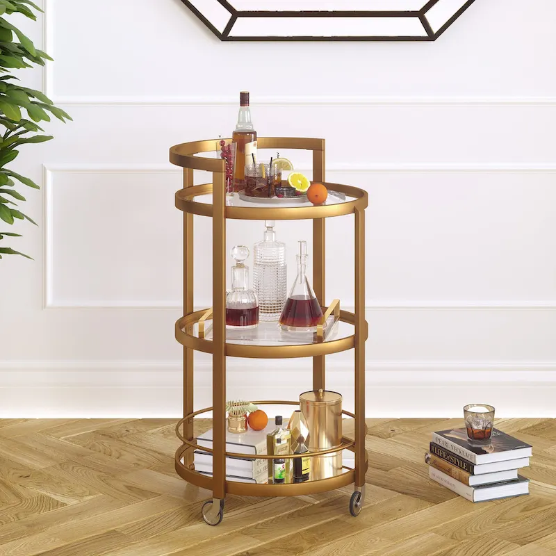 Silver Orchid Carmen Mirrored Bar Cart