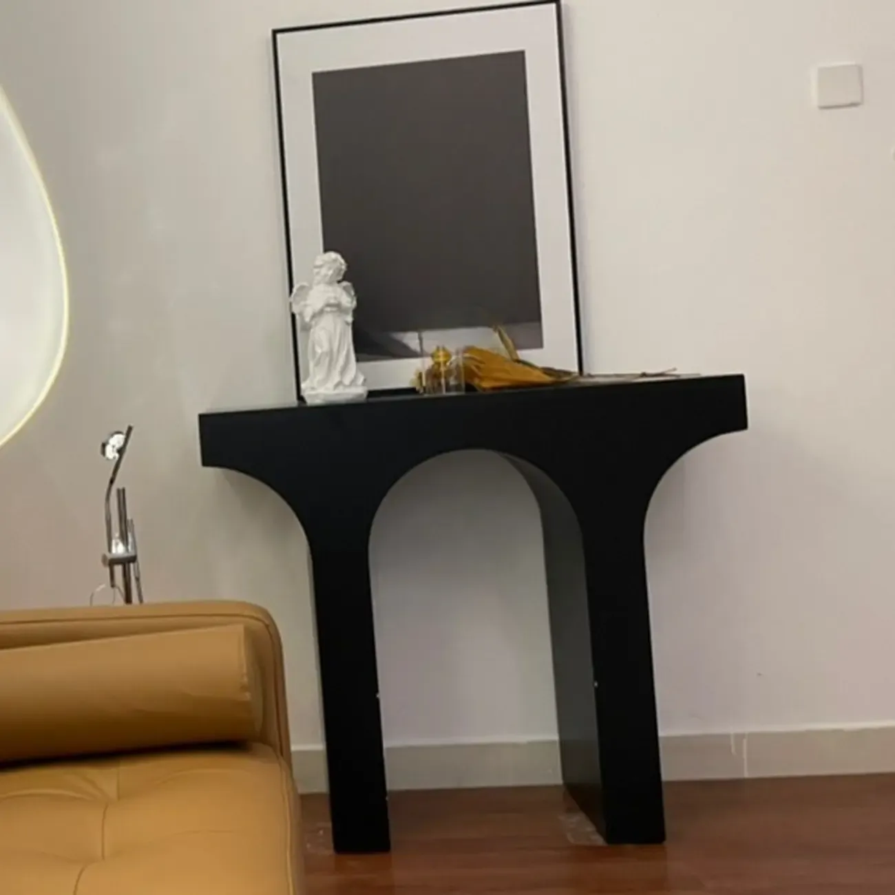 Arched Wood White Double Pedestal Console Table