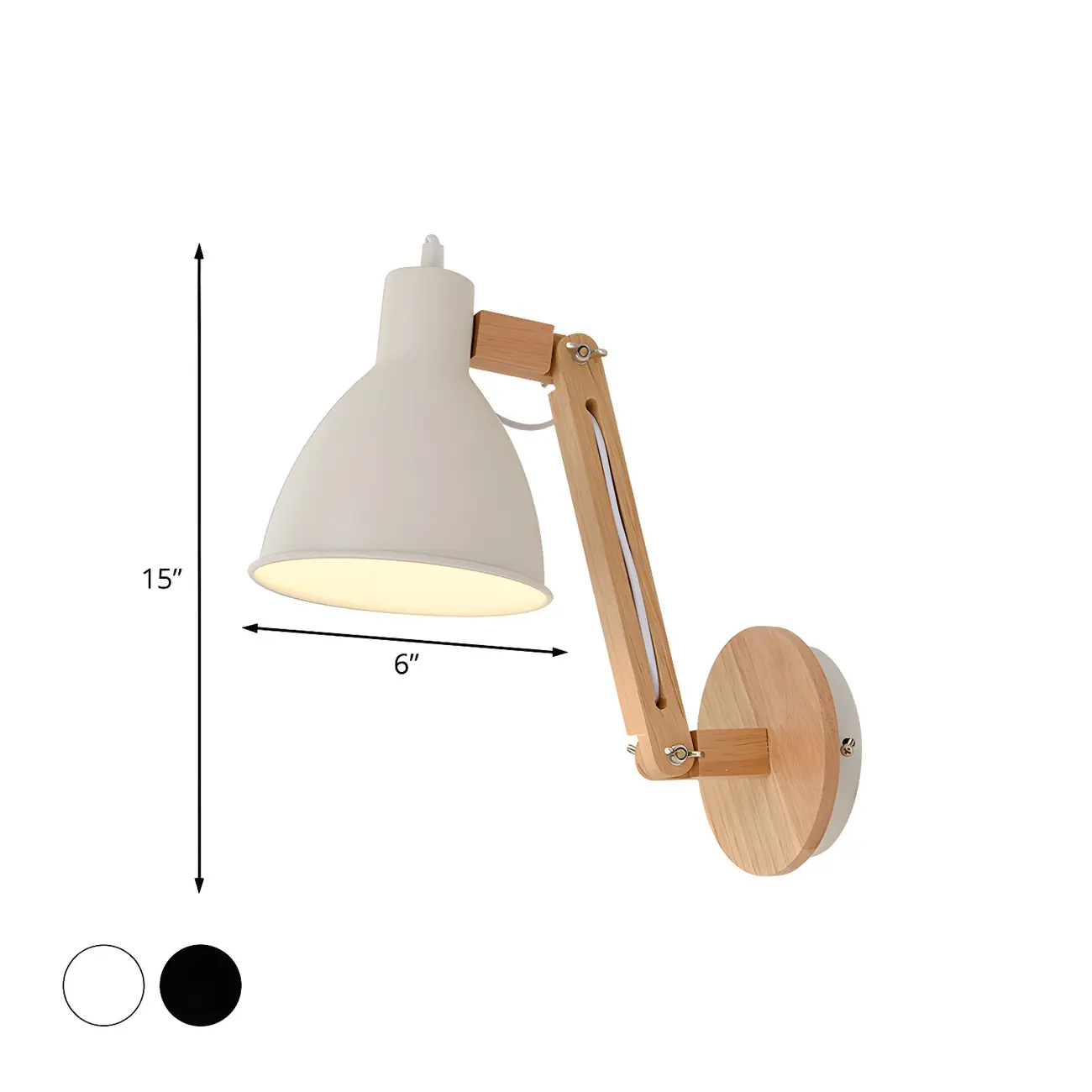 Domed Metal Shade Wood Swing Arm Wall Light