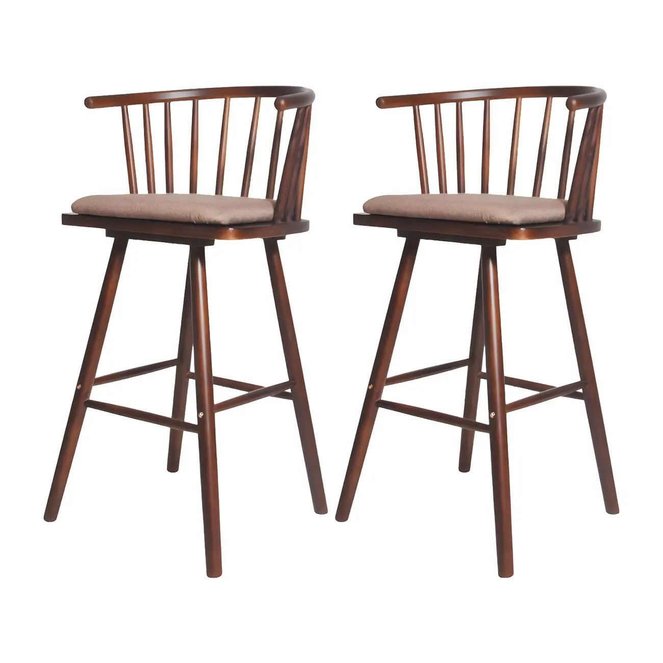 Traditional Wooden Low Back Bar Stool with Cushioned Seat