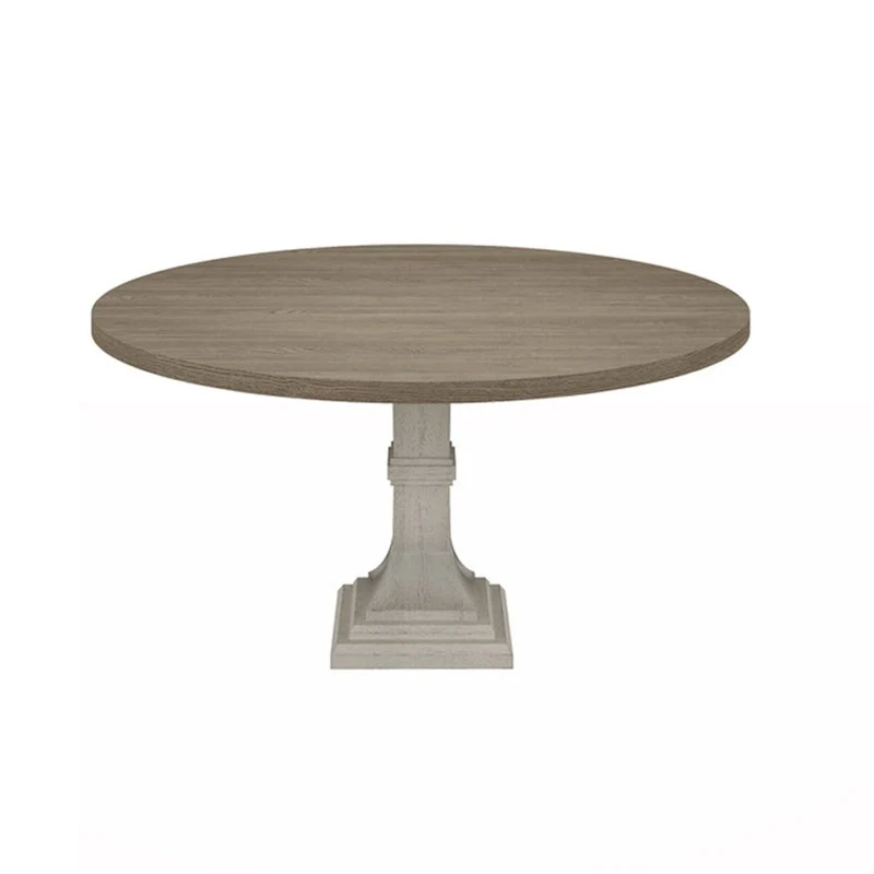 Sane 59 Inch Dining Table, Round Top with Pedestal Base, White, Gray