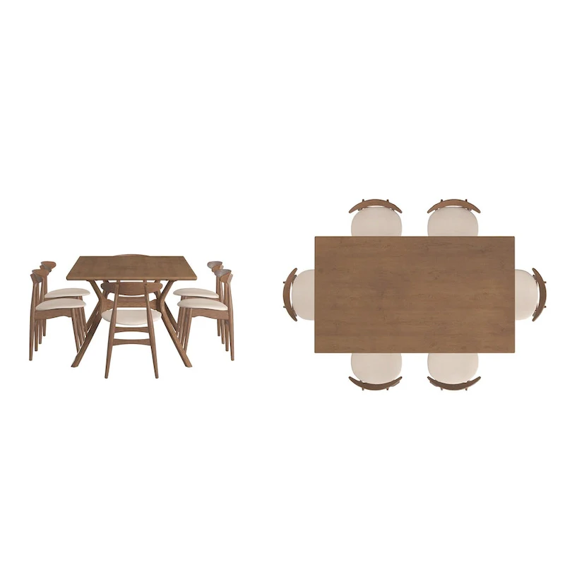 Sylvestria Mid-Century Walnut Finish Rectangular Dining Set