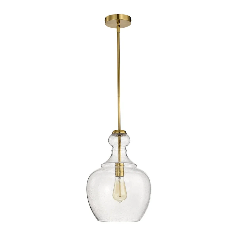 Tasio Brass Pendant Light with Clear Decanter Glass Shade