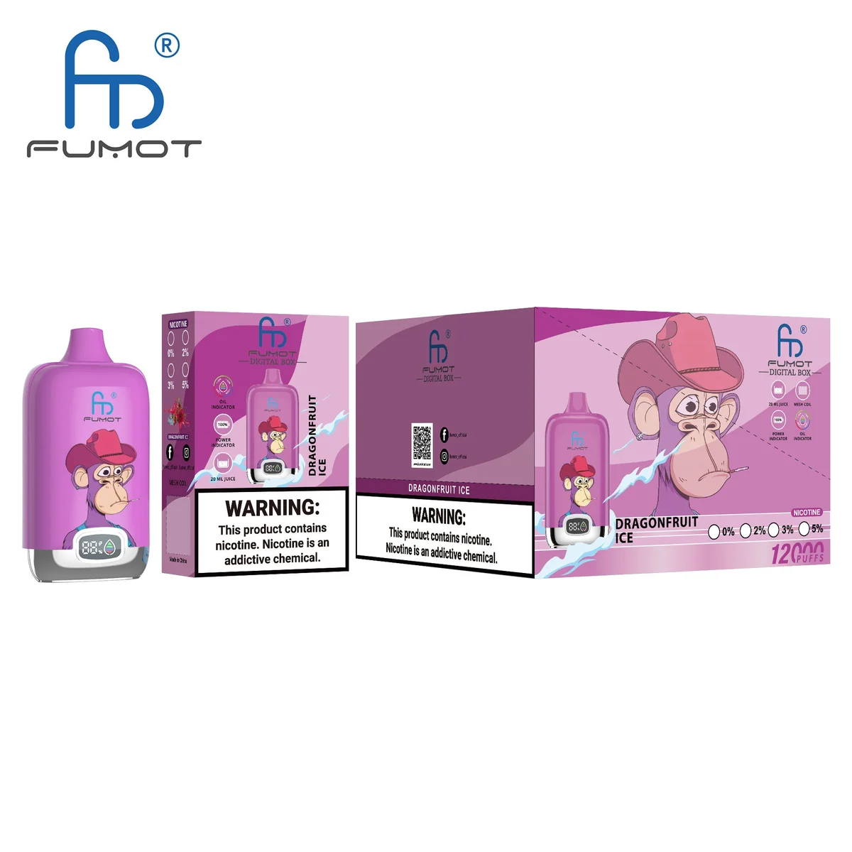 Fumot Digital Box 12000 Dragonfruit Ice – 10er-Displaybox mit Einweg-Vape und Einzelpackung