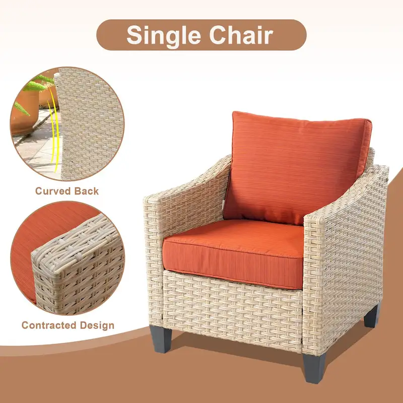 HOOOWOOO 8-piece Patio Wicker Rattan Conversation Set with Multifunctional Fire Pit Table