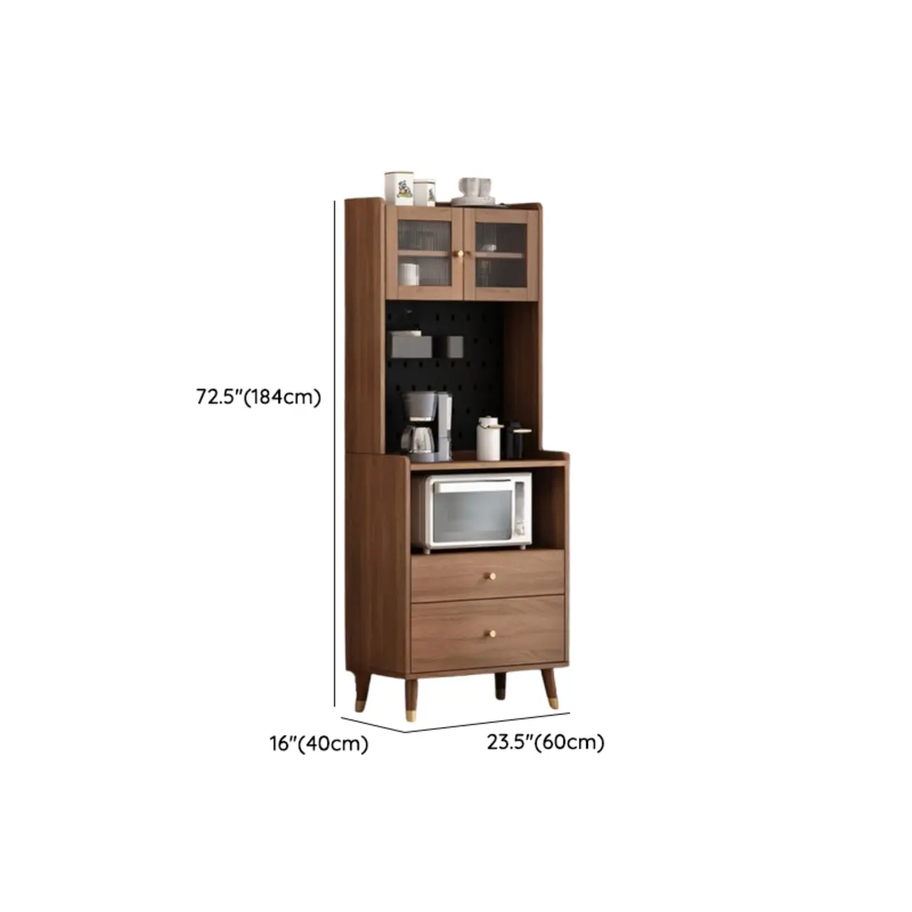 Compact Wooden Brown 2-Drawer Tall Sideboard with Hutch