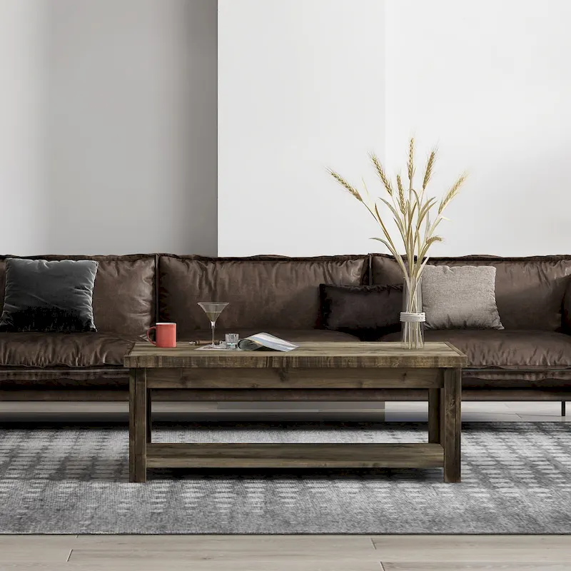 Bridgevine Home Joshua Creek 48 inch Coffee Table, No Assembly Required, Barnwood Finish