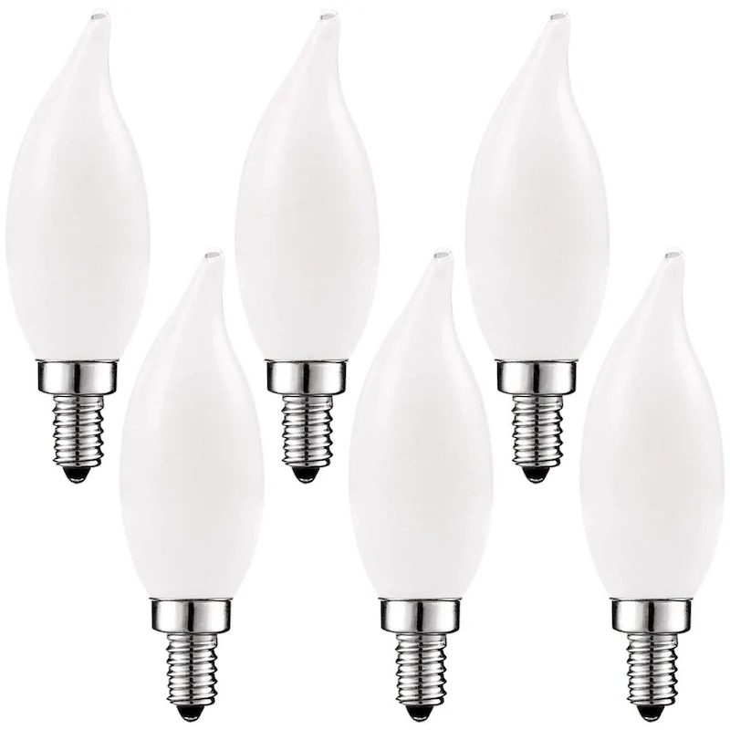 Luxrite 4W Frosted Candelabra LED Bulbs Dimmable, 2700K Warm White, 360 Lumens, 40W Equivalent, E12 Base (6 Pack)
