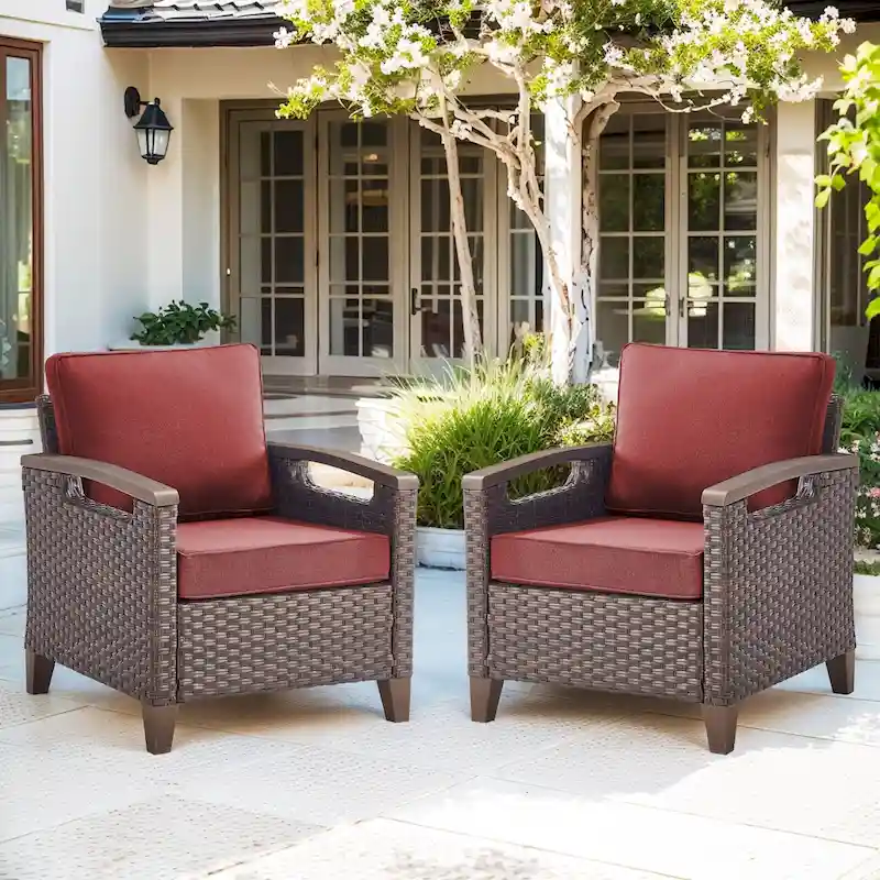 High Back Outdoor Patio Chairs Red Cushion