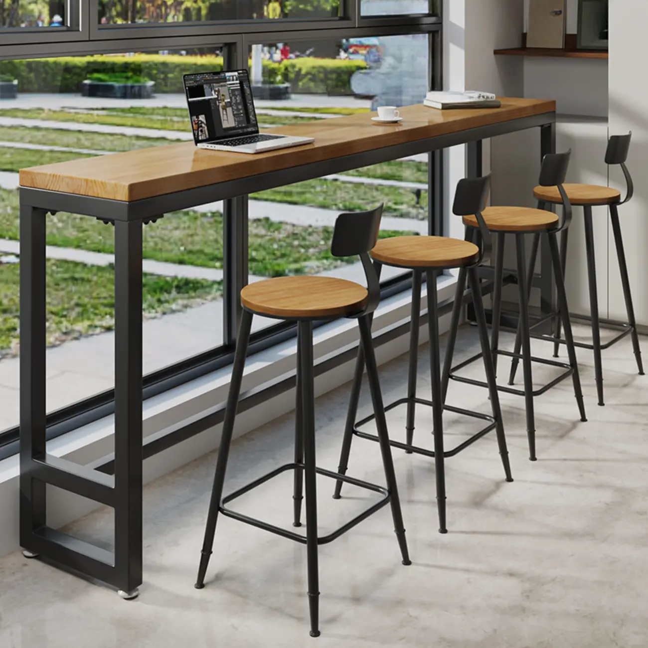 Retro Brown Wooden Industrial Bar Tables
