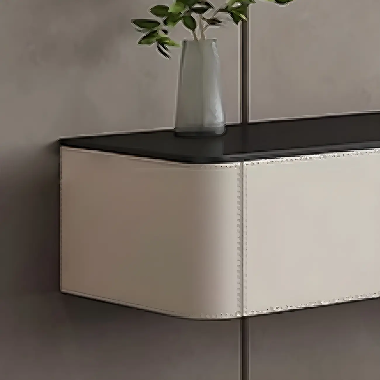 White Modern Stone Floating TV Stand with Cable Management