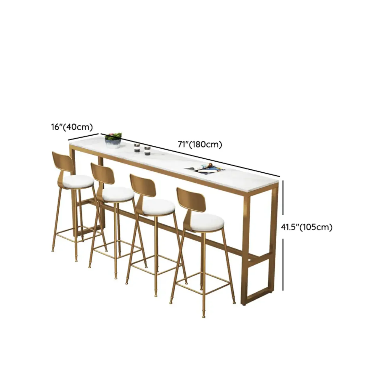 Elegant Faux Marble Bar Table Set with Upholstered Chairs