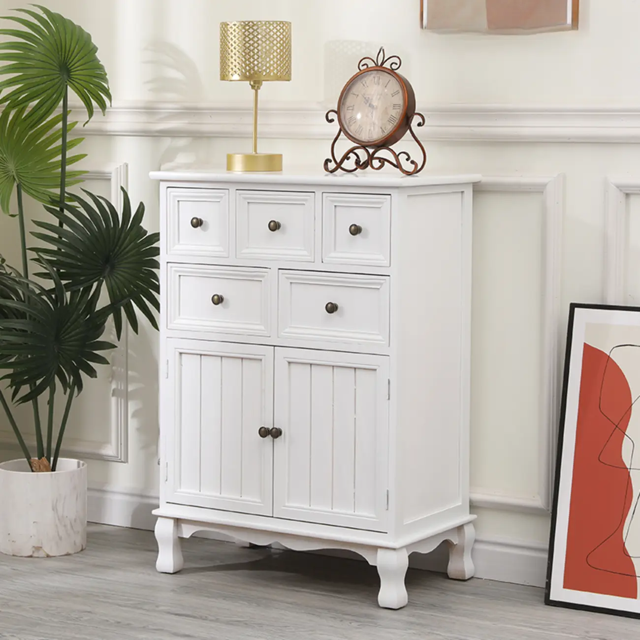 Rustic Wooden White Storage Cabinet for Bedroom or Office
