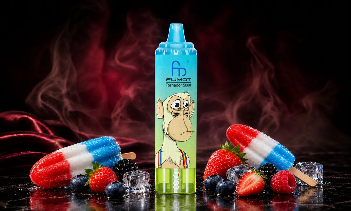 FUMOT Tornado 15000 Ice Pop – E-Zigarette in einer atmosphärischen Produktszene