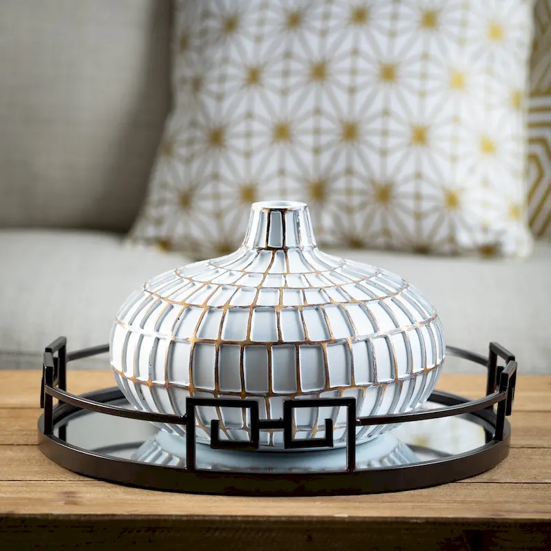 Sullivans Gold Brushed Mod Pattern Vase 6.5 H White - 9.5 L x 9.5 W x 6.5 H