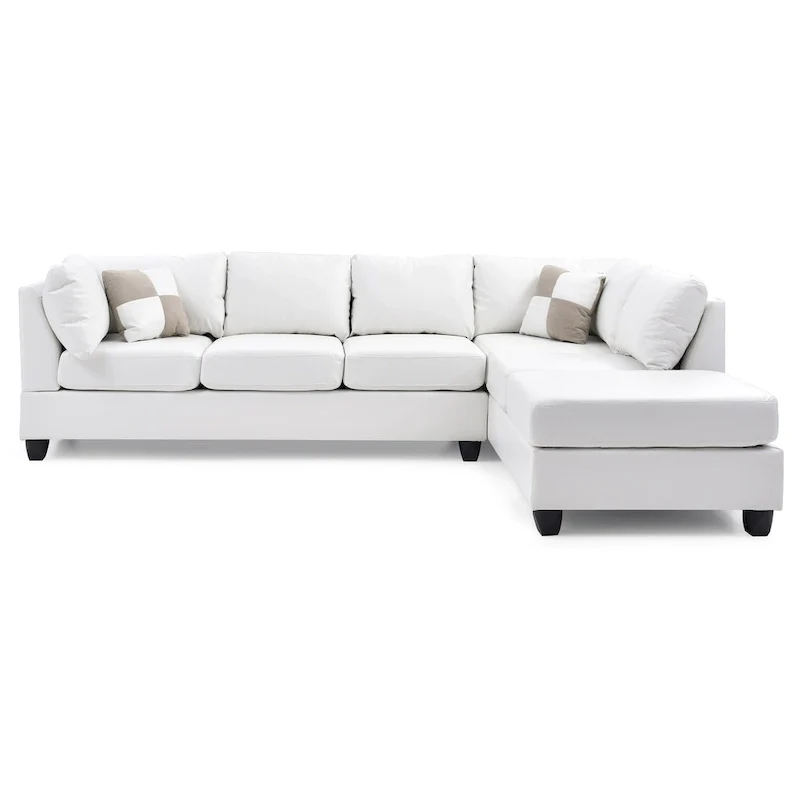 Malone 111 in. Faux Leather 4-Seater Sectional Sofa with 2-Throw Pillow - 111L x 78W x 34H