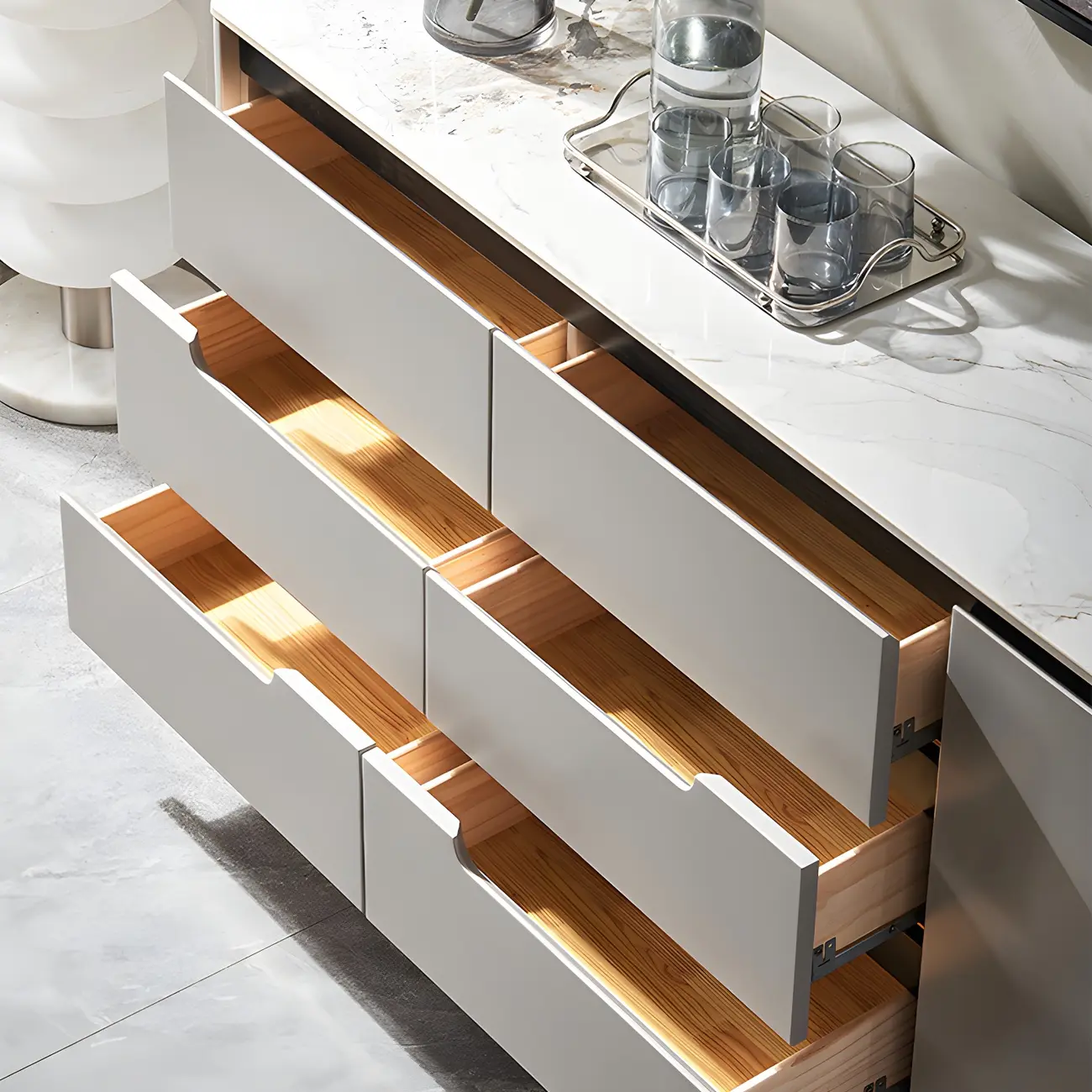 Modern Stone Countertop Sideboard with Cabinets