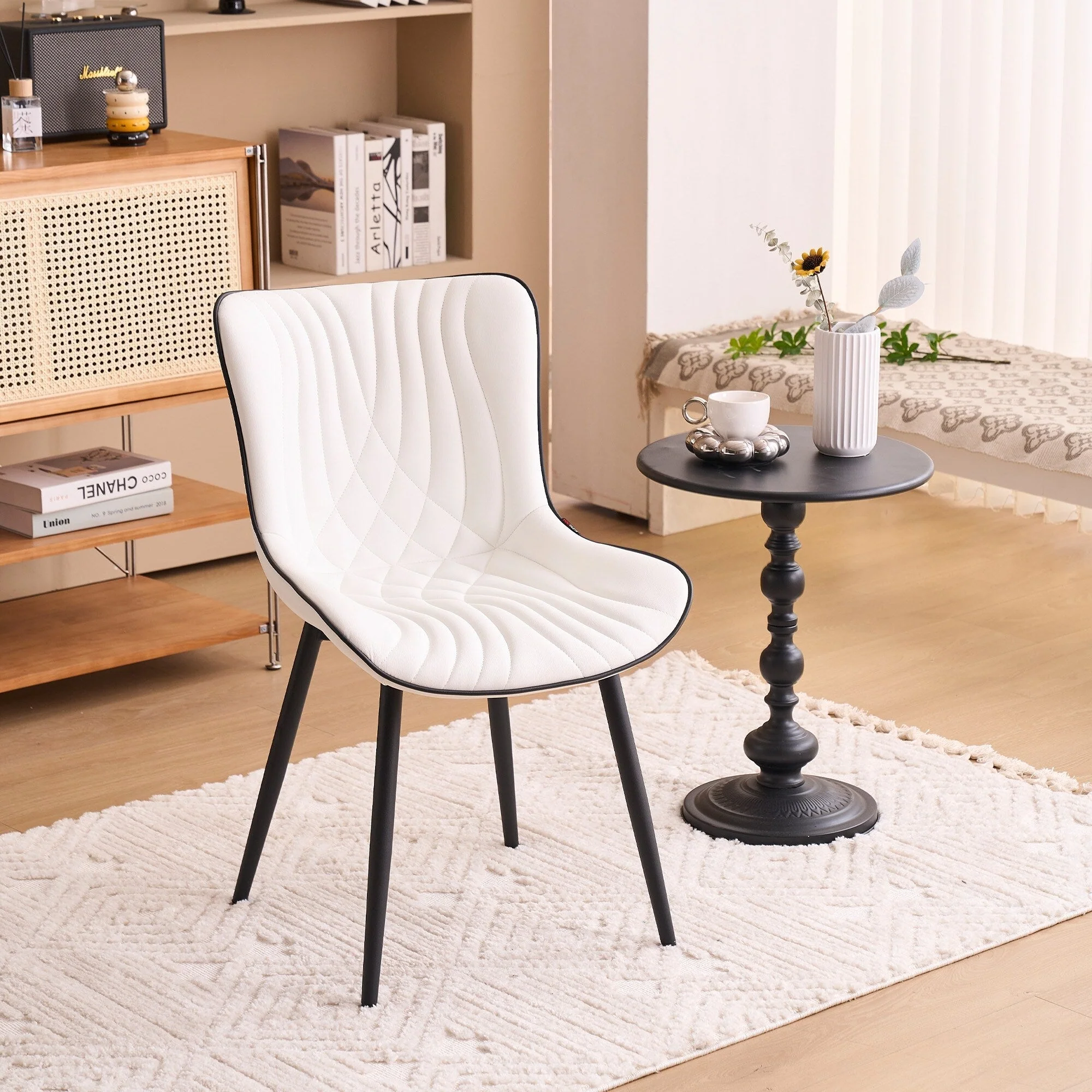 Modern Upholstered Leather Armless Dining Chairs Set of 2
