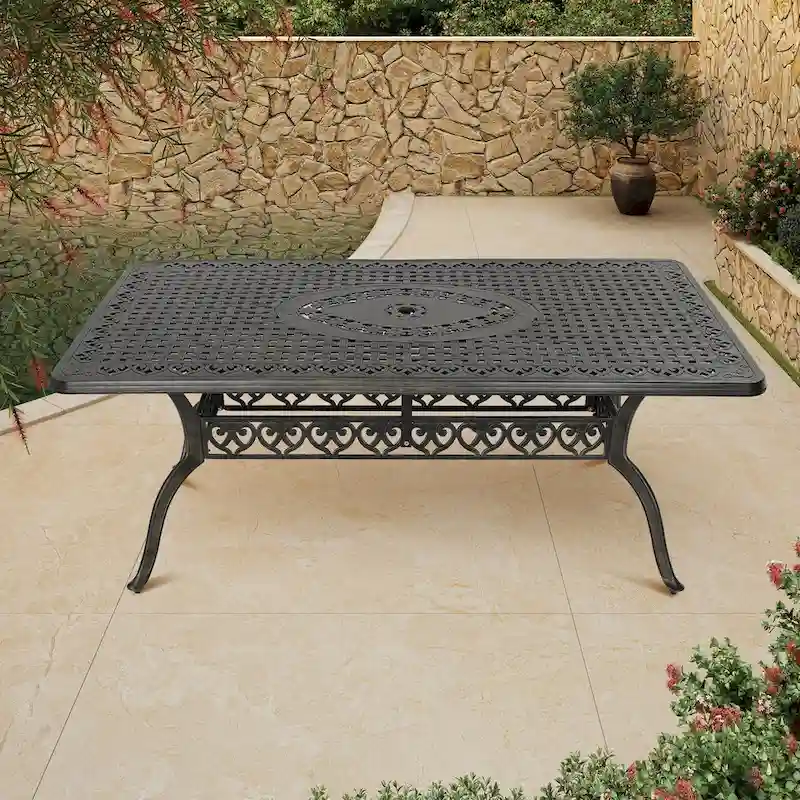 71 Elegant Hollowed Out Cast Aluminum Rectangular Table-Antique Bronze