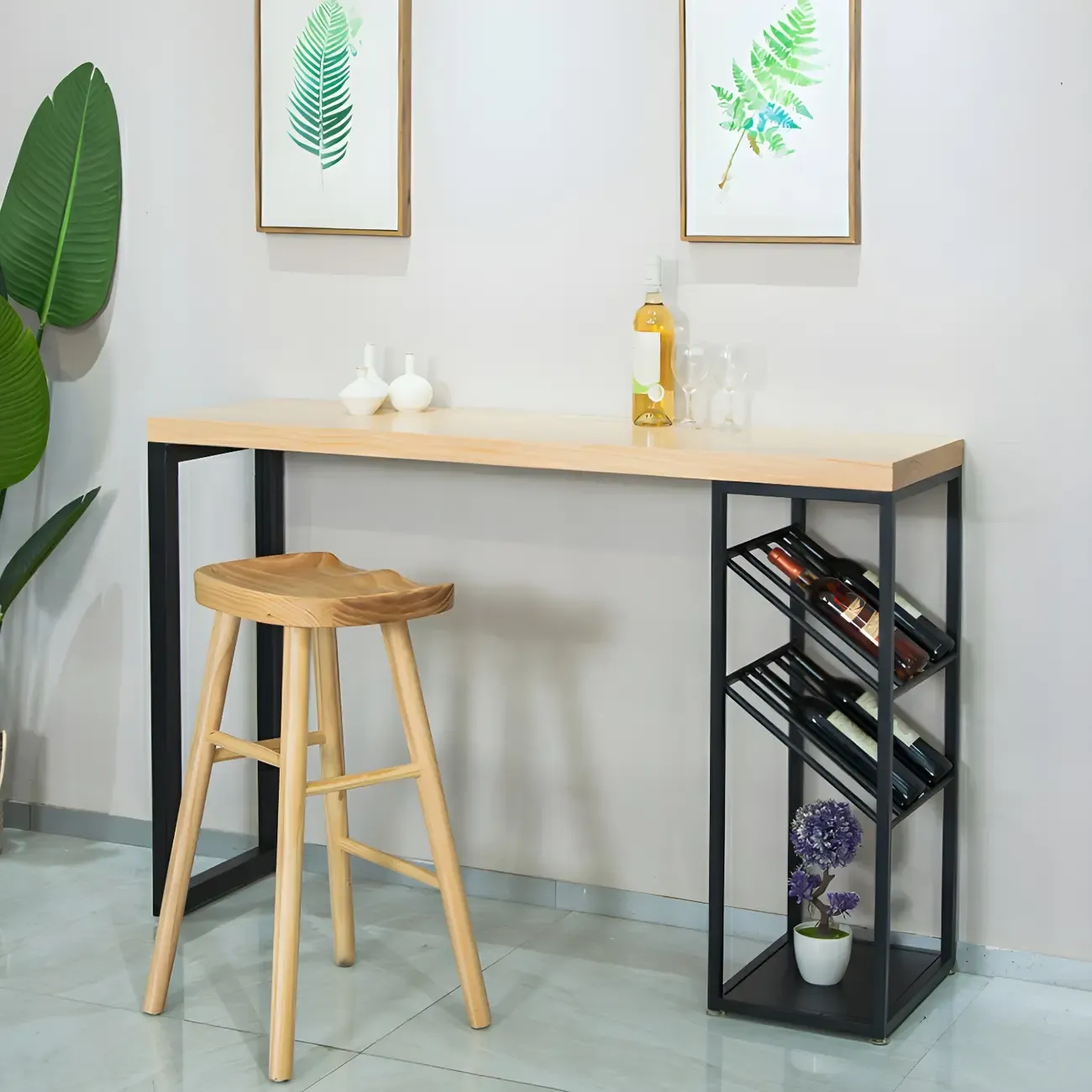 Modern Natural Pine Wood Wine Rack Bar Tables