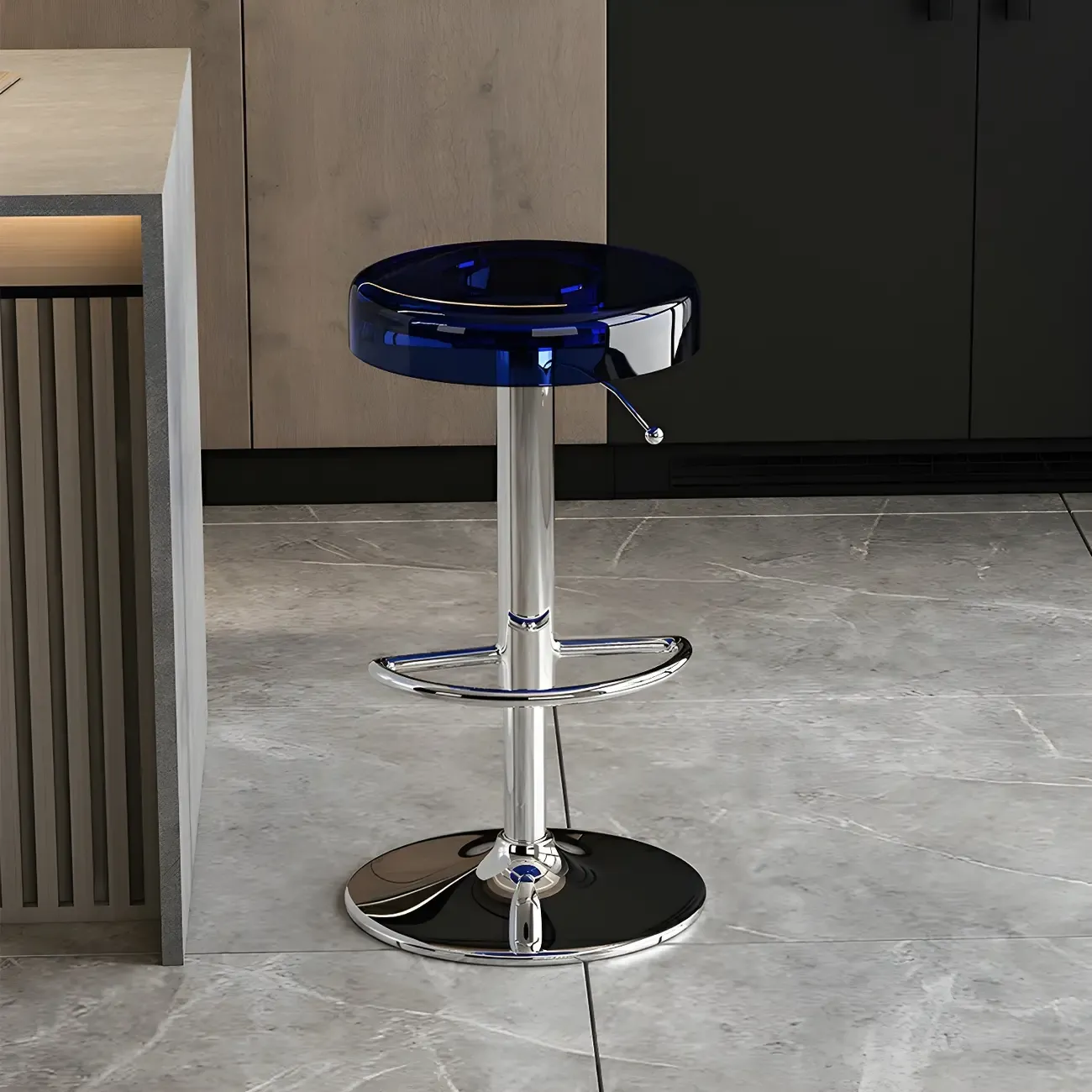 Sleek Metal Clear Acrylic Swivel Adjustable Bar Stool