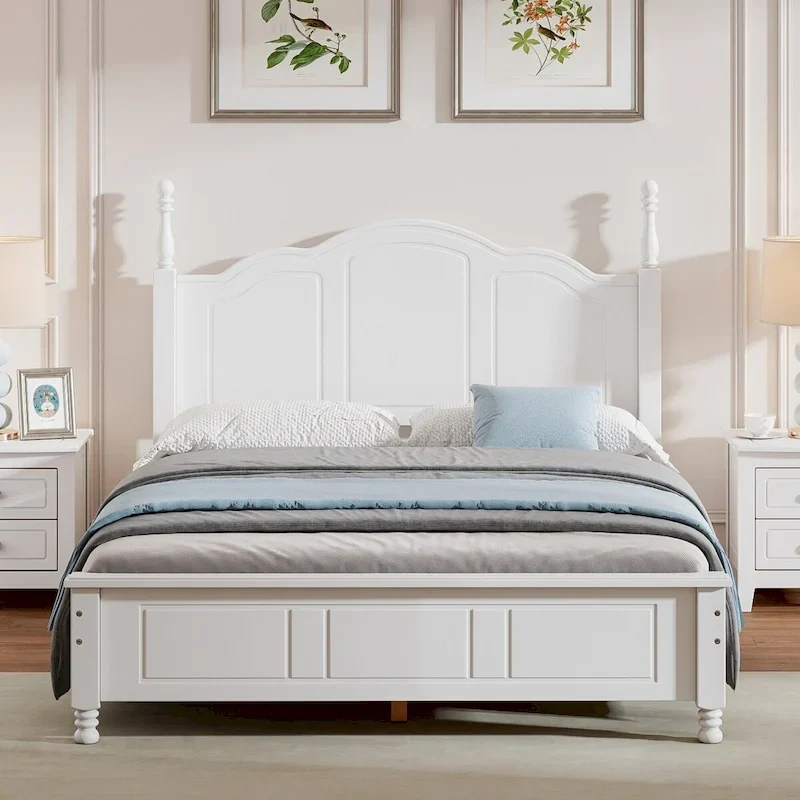 Full Size Wood Platform Bed Frame,Retro Style Platform Bed