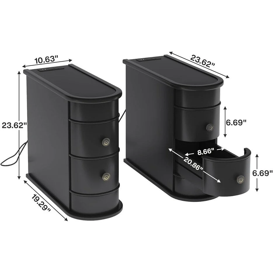 Solid Wood Chairside End Table, Two-Drawer Narrow Side Table Slim