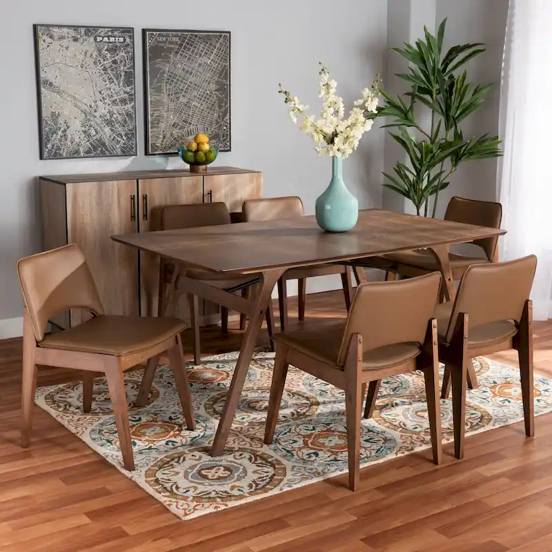 Afton Mid-Century Modern 7-Piece Dining Set