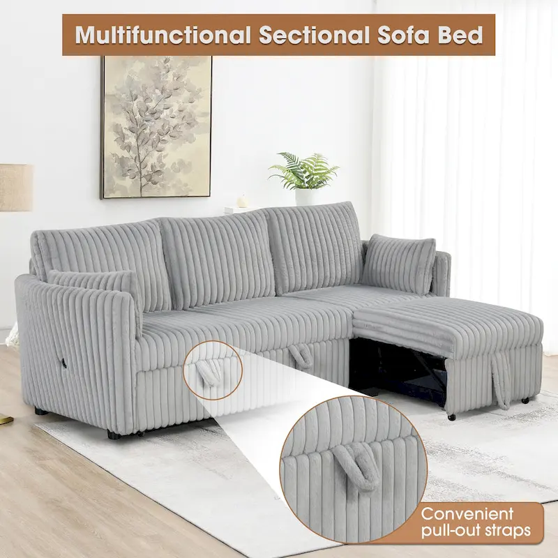 Modern Fabric Sleeper Sectional with USB and 2 pillows