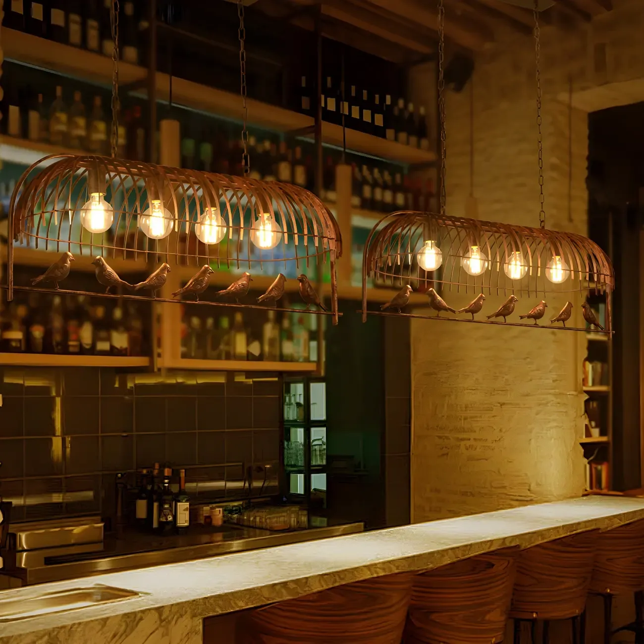 Industrial Metal Birdcage Island Pendant Light for Kitchen